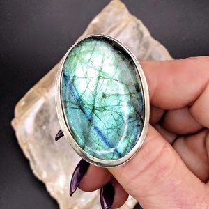 Sterling Silver Blue Labradorite Ring - Size 6.5